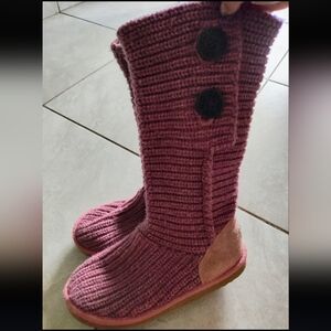 UGG Pink Knit Button Boots